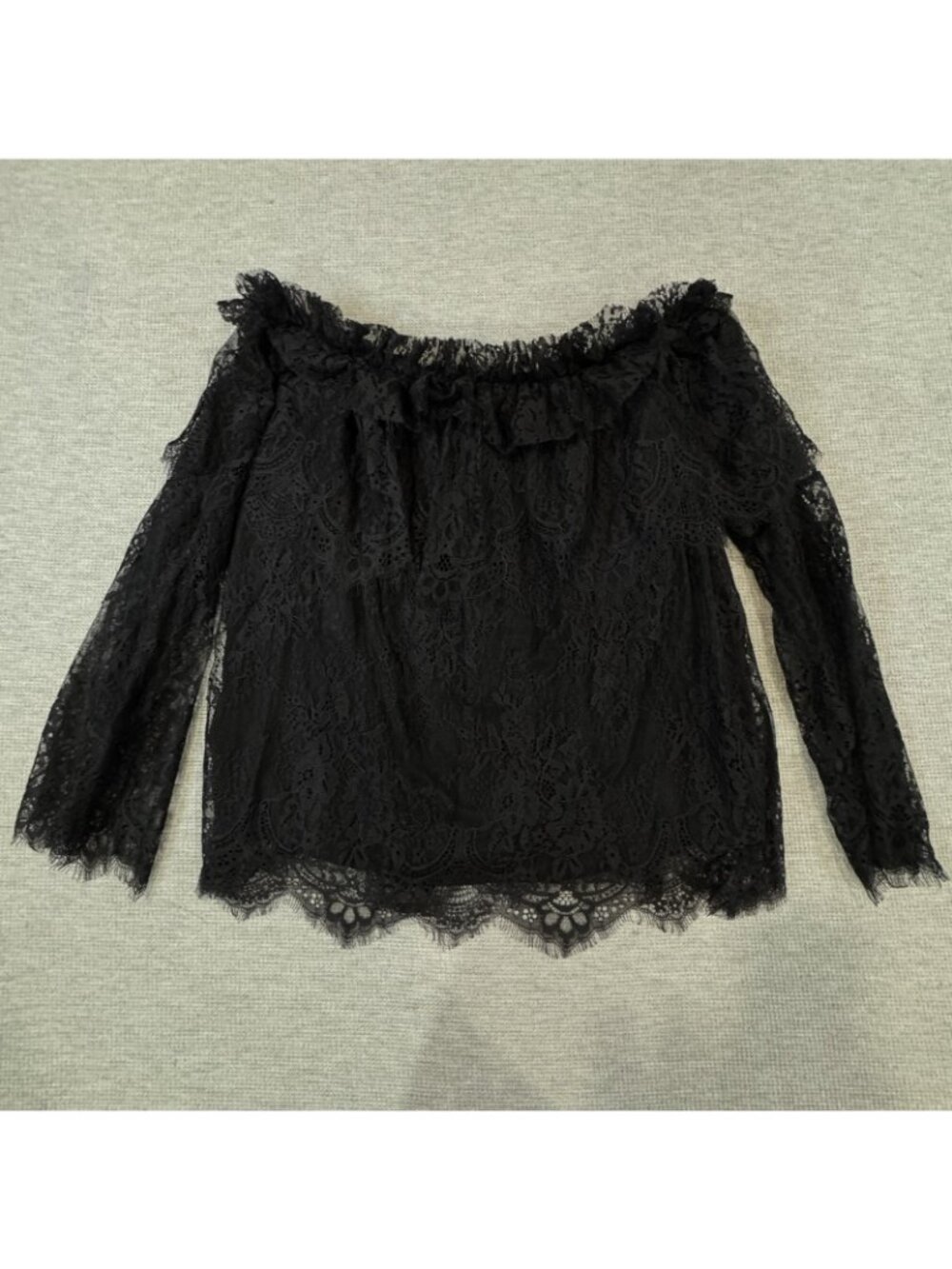 Entro Floral Sheer Lace Blouse Size Large Black Off Shoulder Peasant Boho Gothic - Picture 4 of 15